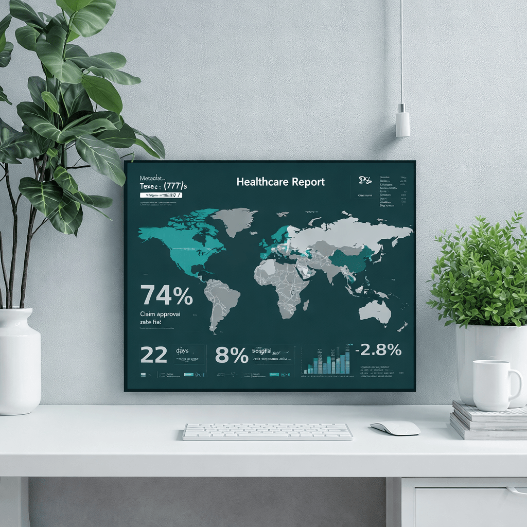 Healthcare Analytics Dashboard Displayed on a Modern Office Desk